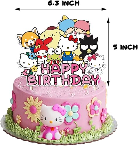Miniatura 3 de Decoraciones de cumpleaños de Hello Kitty suministros de fiesta de dibujos animados incluyen pancarta de feliz cumpleaños para pasteles decoración
