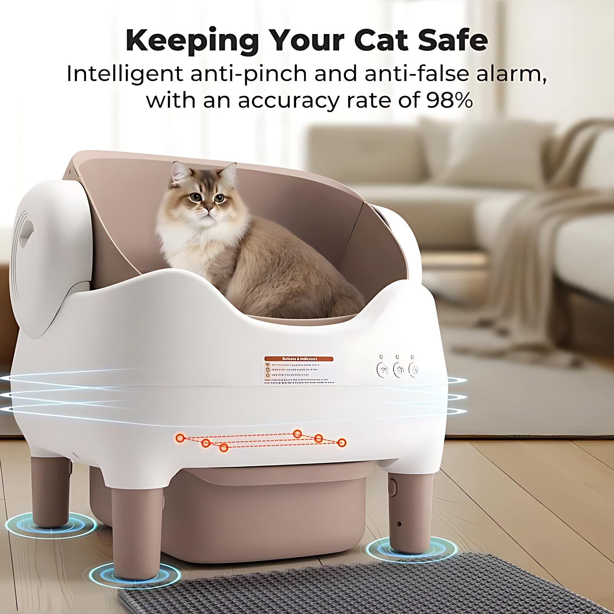 time-Limited seckill $147, Limited to 10 Units Self Cleaning Litter Box, Automatic Cat Litter Box with APP Control, Odor-Free Large Waste Bin, Open-Top for Multi Cats - image 2