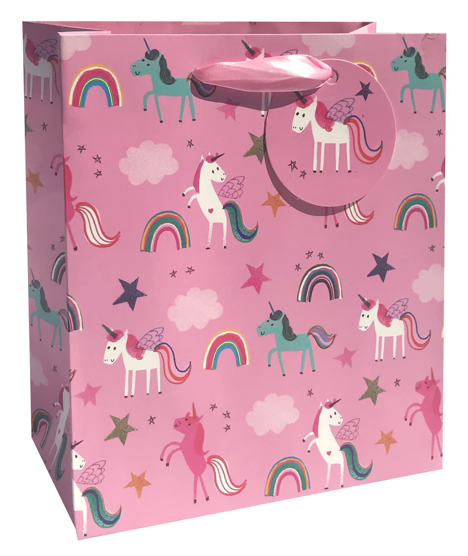 Glick Luxury Medium Gift Bag, Unicorns Design Bag for Girls, 175x225x100mm, Pink