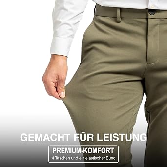 Performance Pants Men's Slim Fit Stretch Trousers Green M 32x34