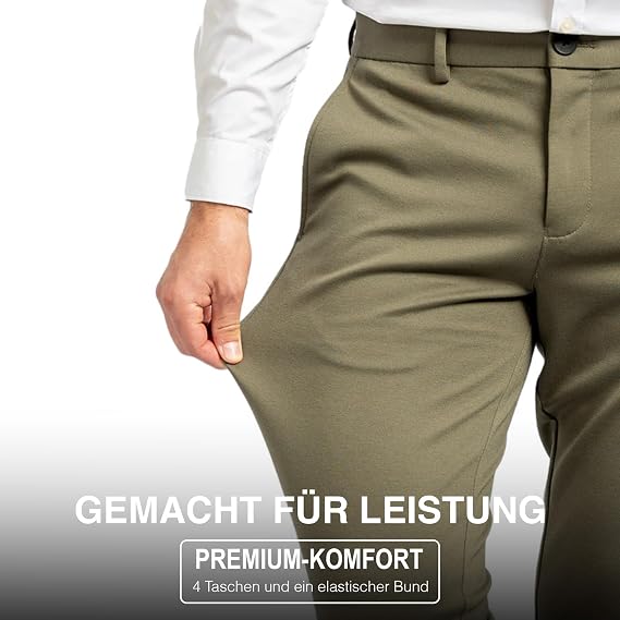 Performance Pants Men's Slim Fit Stretch Trousers Green M 32x34