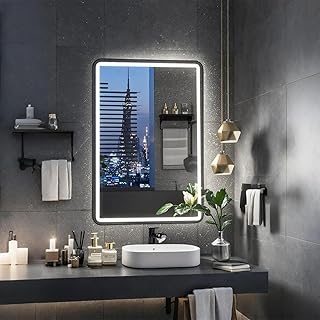 LED Bathroom Mirror, 20x28 inch Frameless Rounded Corner Vanity Mirror, ...