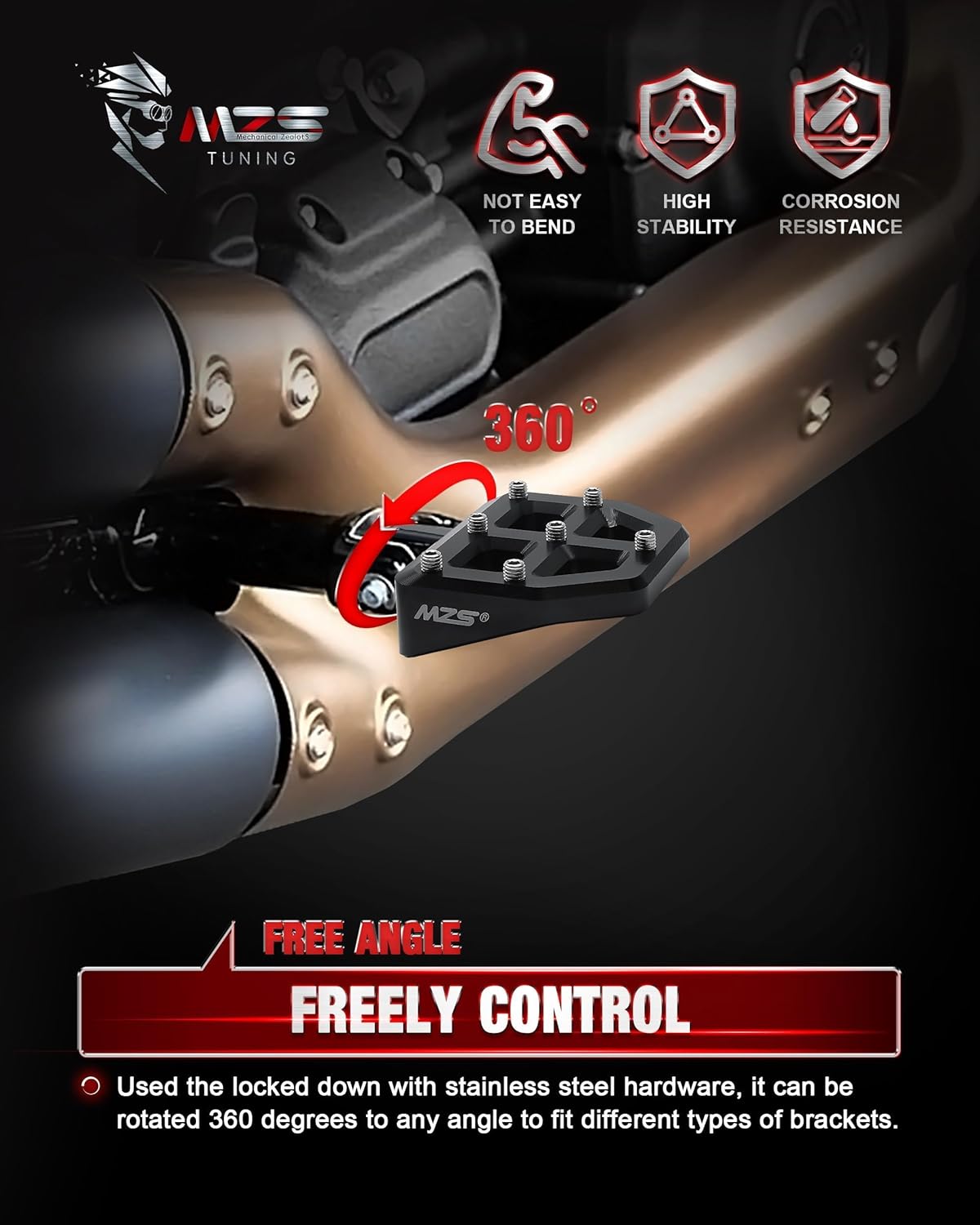 MZS Motorcycle Passenger Foot Pegs, 2018-2025 Rear Footpegs Wide Pedal Accessories Black Compatible with Softail Breakout Deluxe Fat Bob Boy Heritage Low Rider Slim Street Sport Glide
