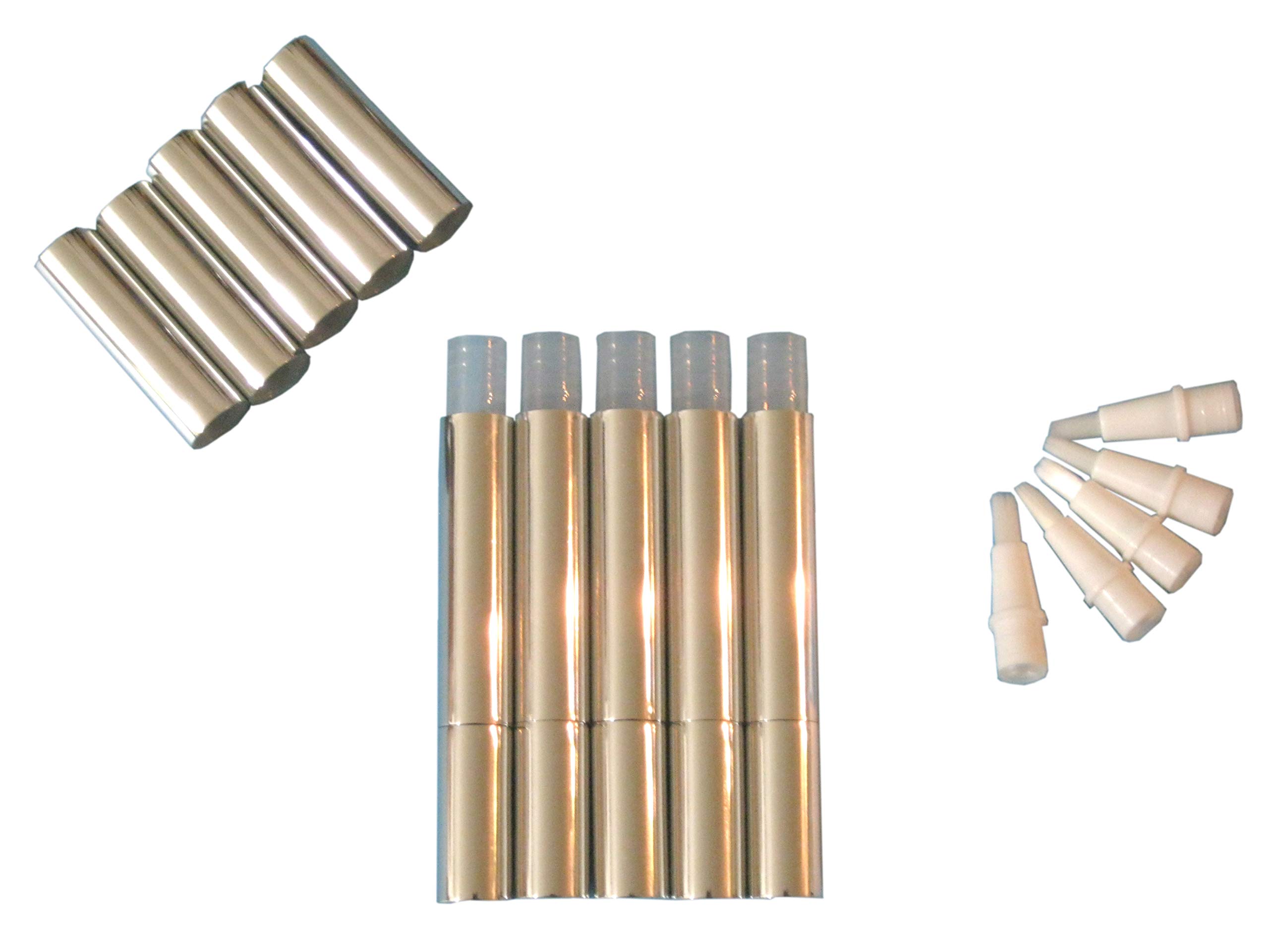 Bob-Jerry 5 Pack 2 ML Platinum Color Sleek Empty Twist Lip Brush Pen Container with Flat Cap and Brush Tip for Nail Oil Lip Gloss Cosmetic Liquid