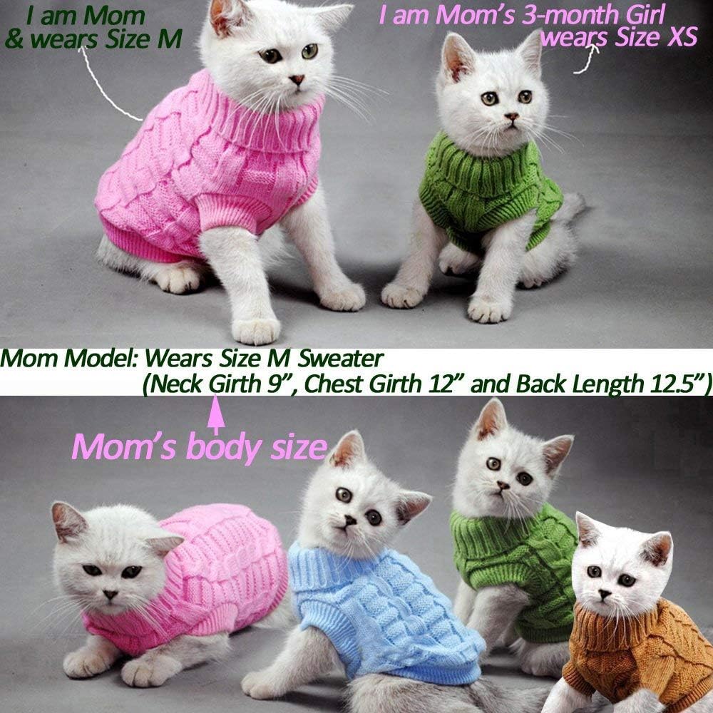 Bolbove Cable Knit Turtleneck Sweater for Small Dogs & Cats Knitwear Cold Weather Outfit (Green, Large)