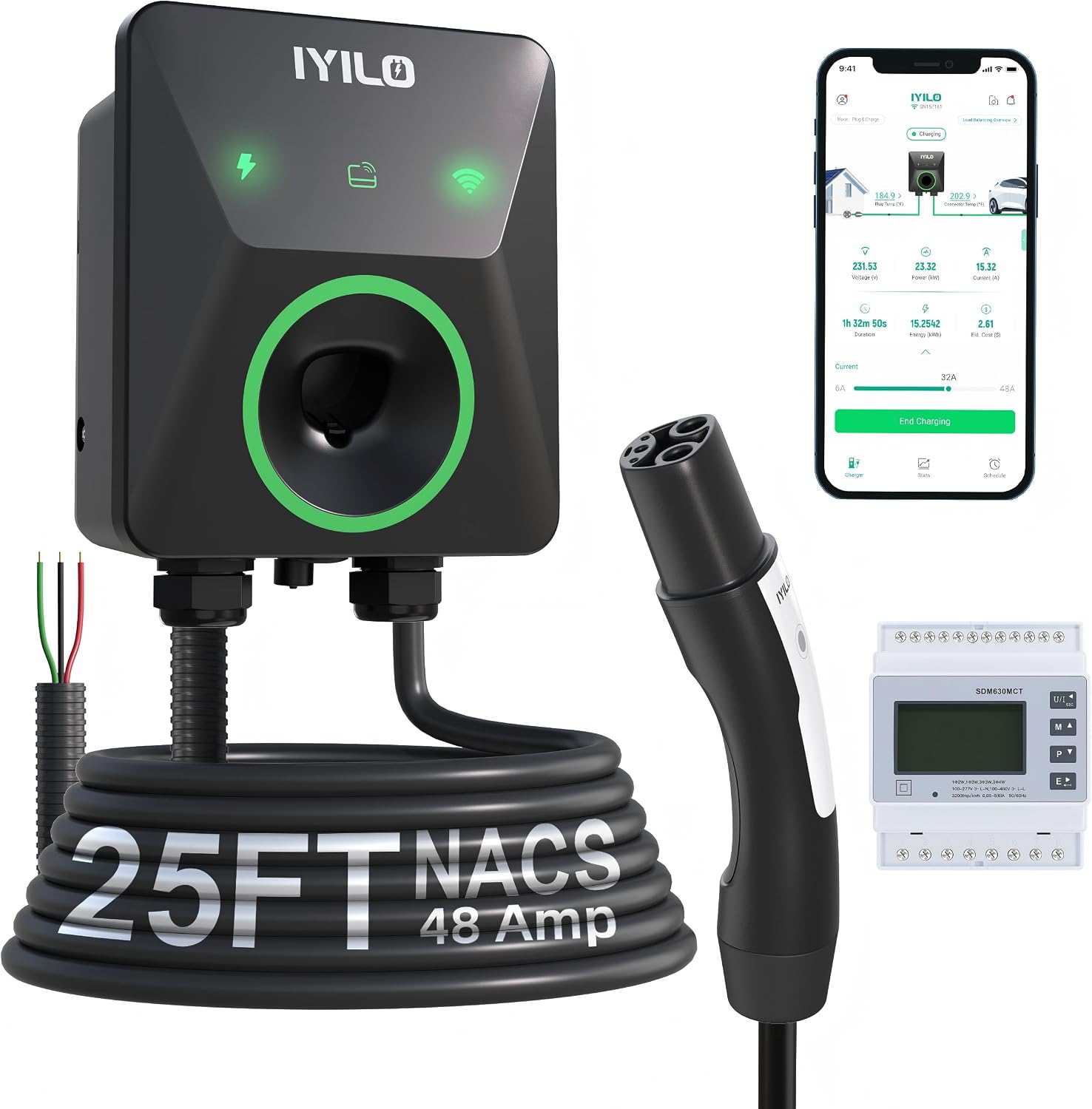Level 2 EV Charger with Energy Meter for Tesla, 48Amp/11.5KW/240V