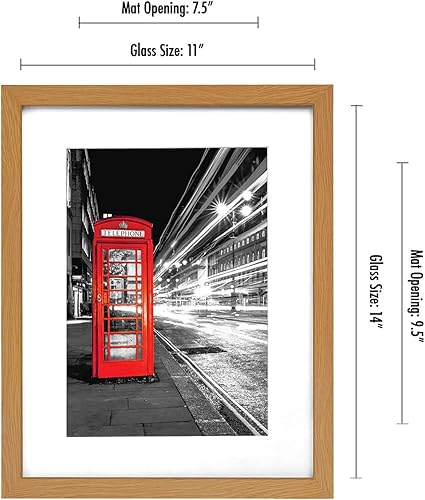 Miniatura 2 de Americanflat - 2 portarretratos de color roble de 11 x 14 pulgadas, con cubierta de vidrio inastillable y moldura de madera compuesta, con paspartú