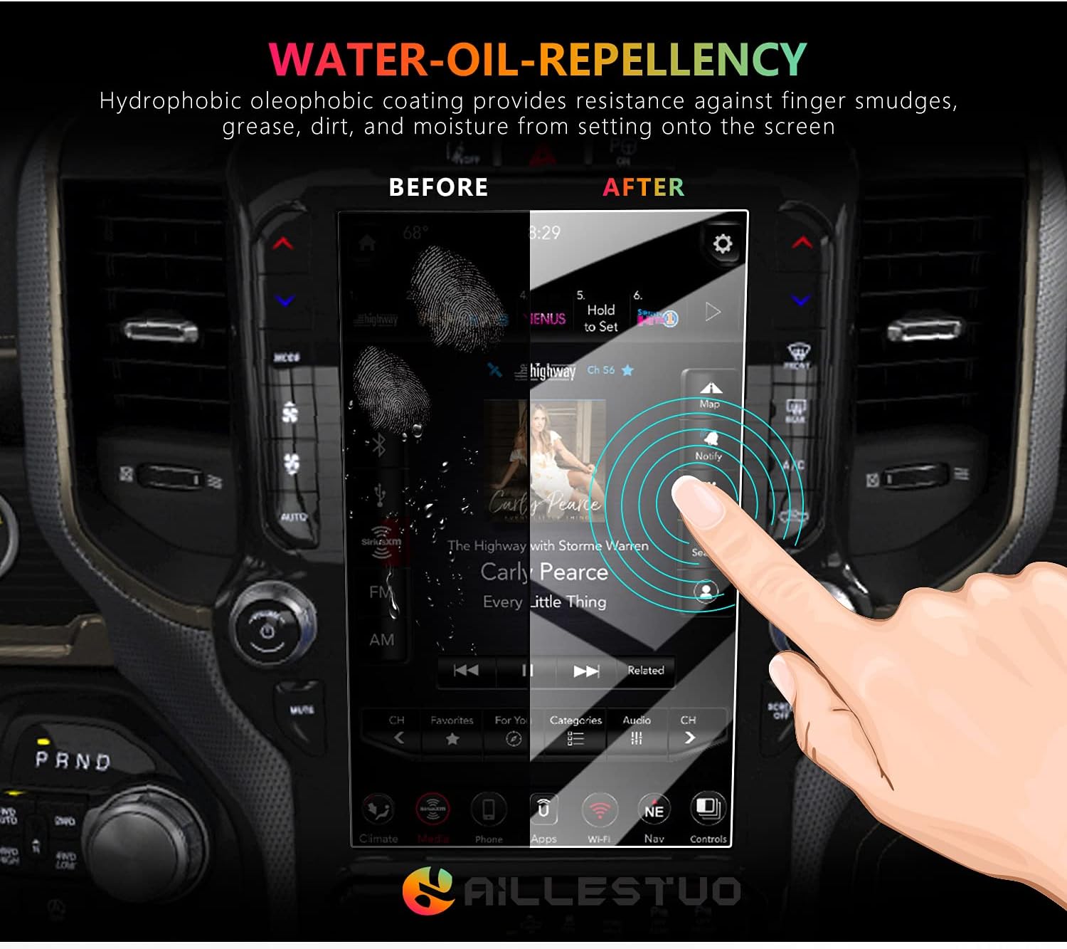 aillestuo premium glass screen protector compatible with 2019 2020 2021 1500 2500 3500 uconnect 12 inch dodge ram anti glare scratch fingerprint nav