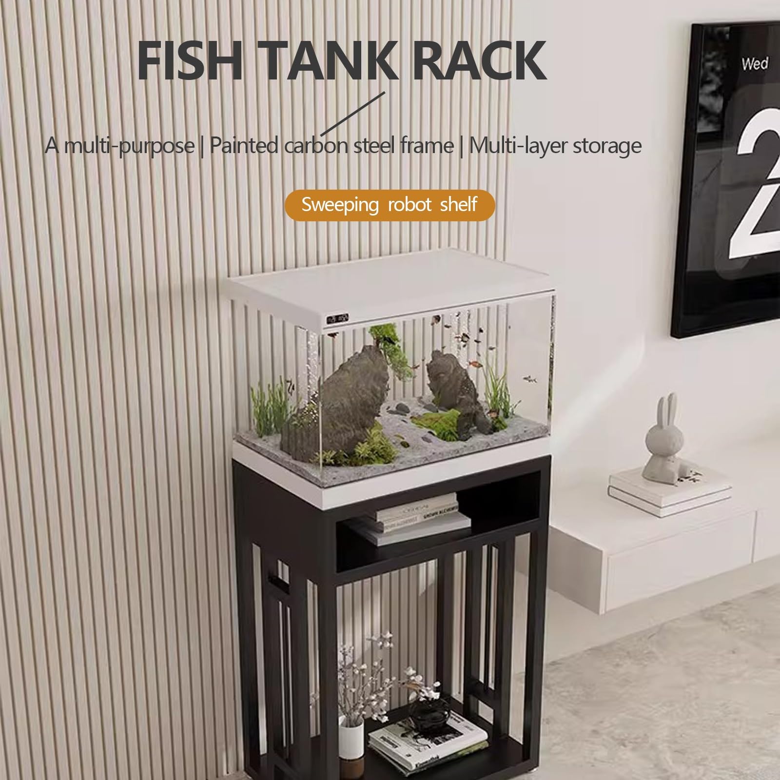 Supporto per acquario in metallo con telaio in acciaio al carbonio e design di stoccaggio, vernice da forno ad alta temperatura, adatto per casa e ufficio