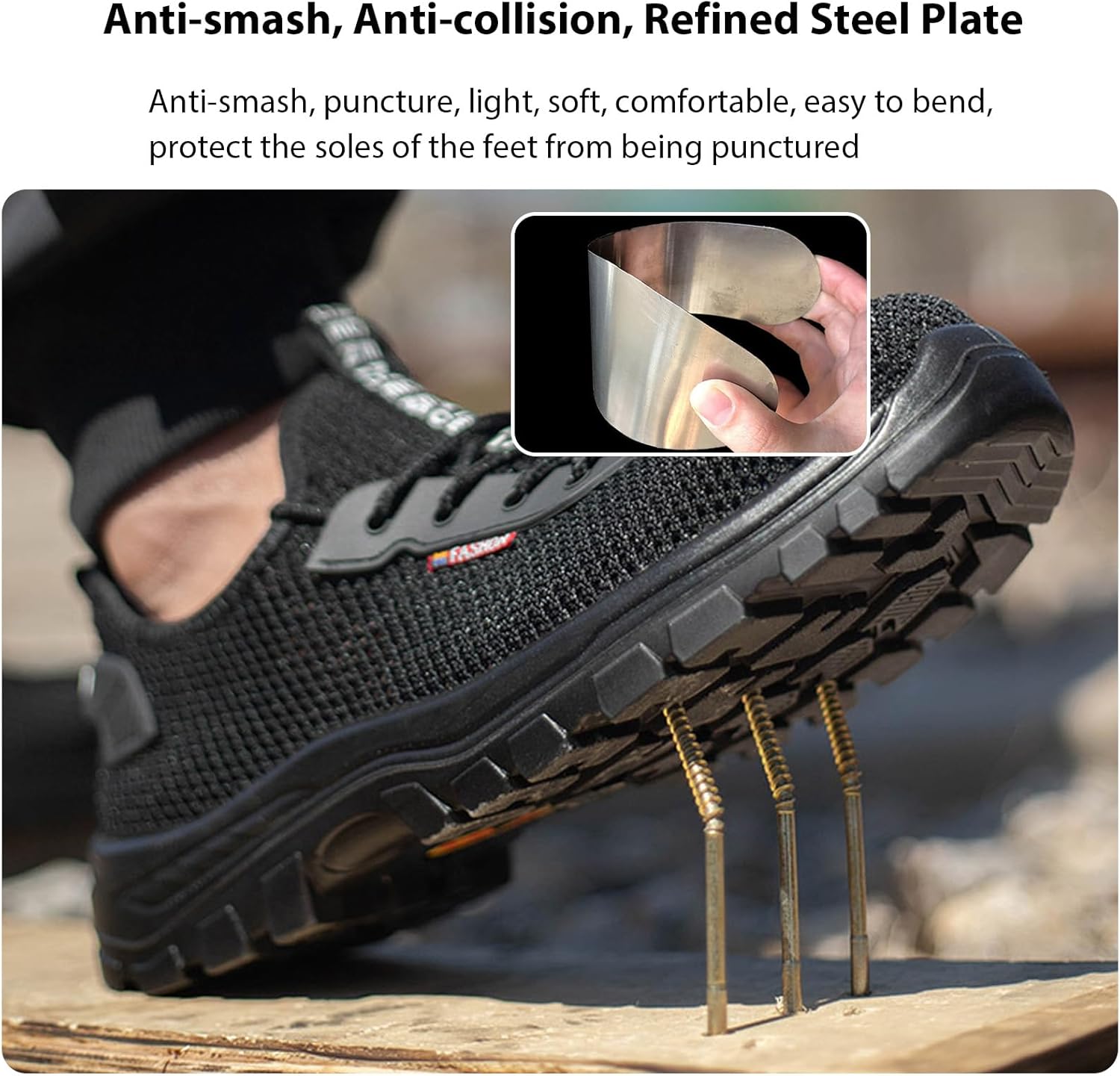 スチールトゥシューズ（メンズ） 軽量滑り止めアウトドアアンクルブーツ 快適軽量作業用安全靴 スニーカー 建設作業用ユーティリティ
