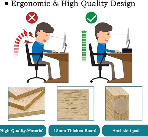 Miniatura 4 de TEAMIX Soporte elevador para monitor de madera, paquete de 2 elevadores ajustables para monitor dual para computadora portátil/PC