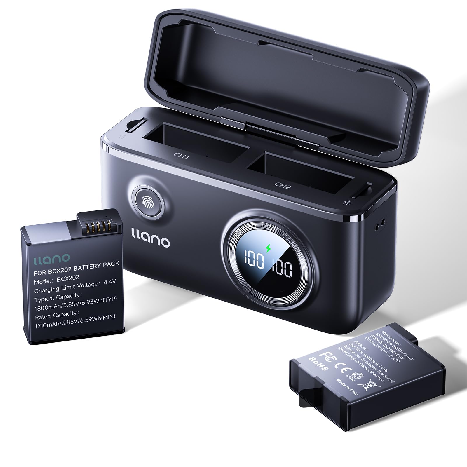 llano Confezione da 2 batterie Osmo Action 6 da 1950 mAh e doppio caricabatterie rapido da 18 W | Compatibile con DJI Osmo 360, Action 6, Action 5 Pro, Action 4 e 3 Action Camera