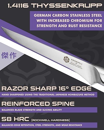 Vista 111 de KESSAKU Nakiri - Cuchillo de 7 pulgadas - Serie Dynasty - Cuchillo asiático para verduras - Cuchillo de cocina afilado - ThyssenKrupp forjado
