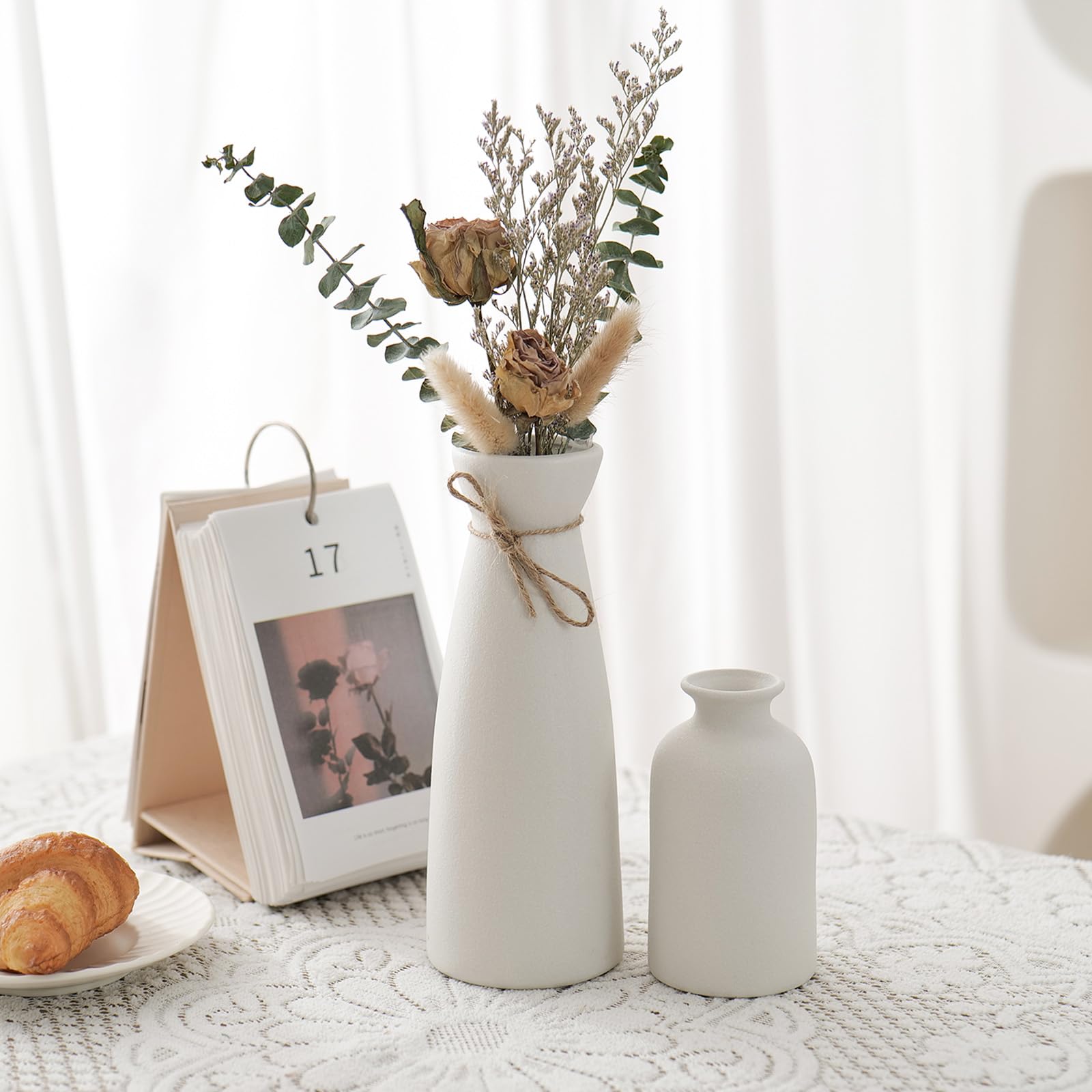 Sawoake Set van 3 witte keramische vazen, moderne minimalistische vaas