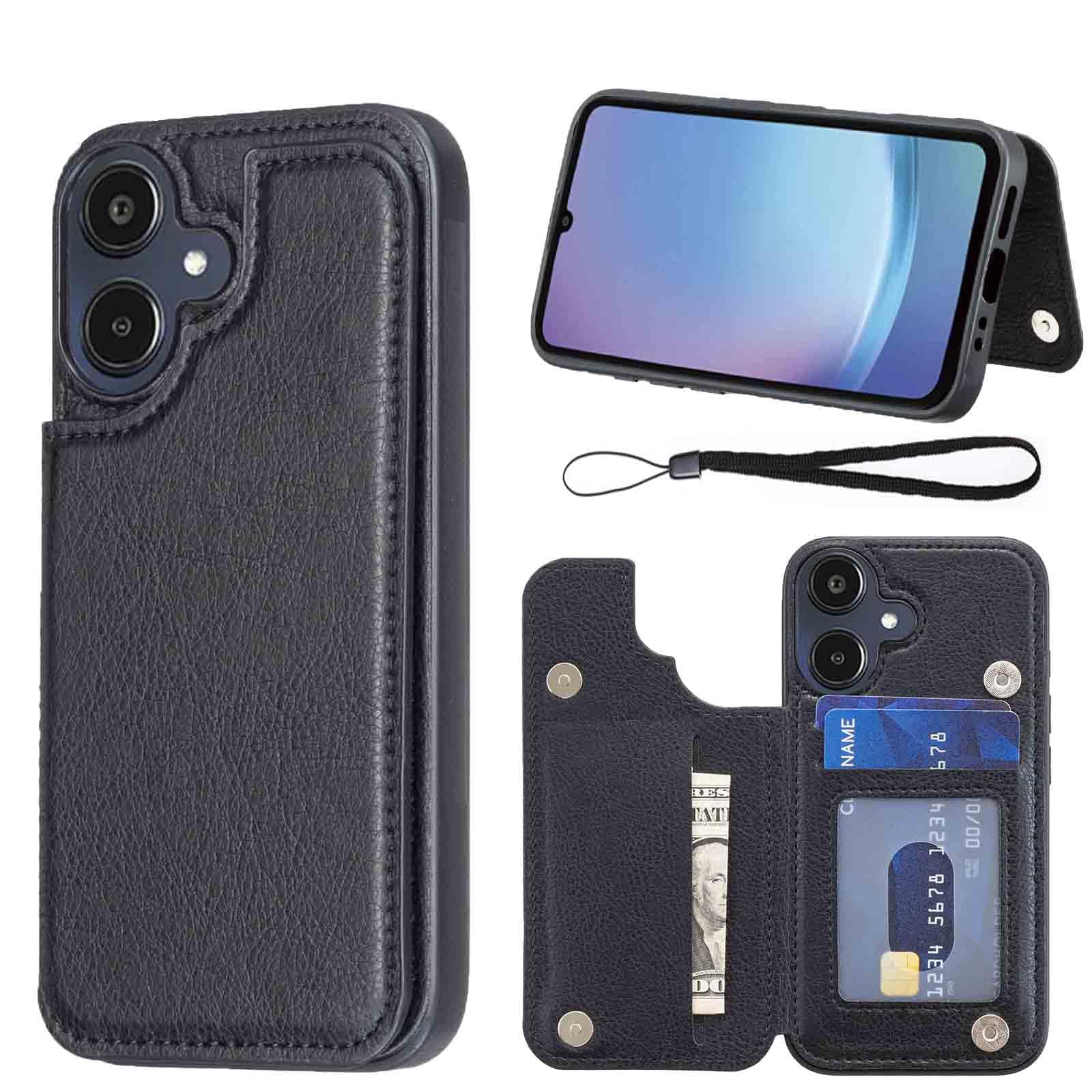 【Aqier】For 互換性 Galaxy A25 5G/SC-53F/SCG33 適用 背面手帳型 軽い薄い 純色 レザーケース（ブラック）ギャラクシーa25 5g ケースカード入れ 片手操作 バック​カバー サムスンa25 黒