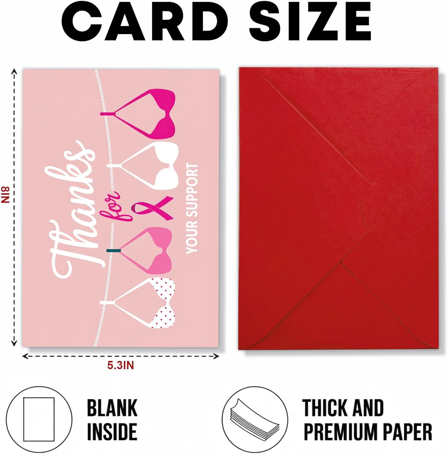 Breast Cancer Support Card – 'Thanks for Your Support' with Pink Bras and Ribbon Design – Inspirational Thank You Card for Breast Cancer Fighters and Survivors – Funny & Heartfelt Message – 8x5.3 Inch - Image 4