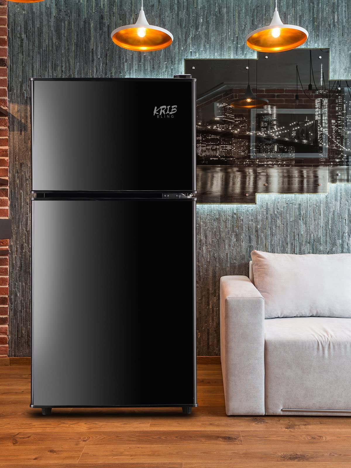 KRIB BLING Mini Fridge With Freezer,3.5 Cu. Ft Compact Refrigerator With 2 Doors,7- Level Adjustable Thermostat, Removable Glass Shelves For Bedroom, Office, Kitchen, Apartment, Dorm, Black on Fridge.com