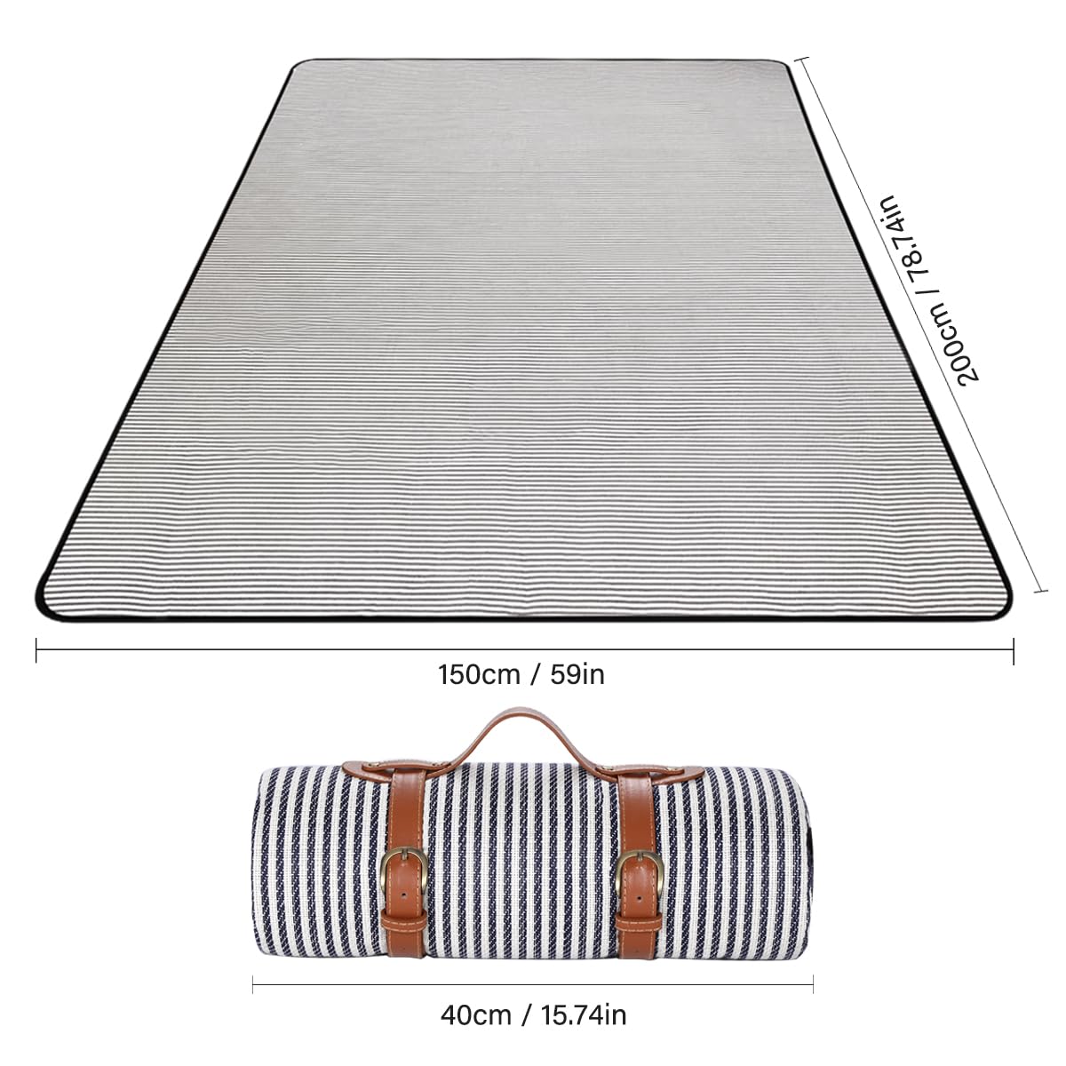 Picknickdecke 150 x 200cm,Streifen Picknickdecke Wasserdicht,Tragbare Extra Große Stranddecke,Campingdecke Sanddichte Isoliert mit Tragegriff,Perfekt für Picknick/Outdoor/Camping/Beach/Park