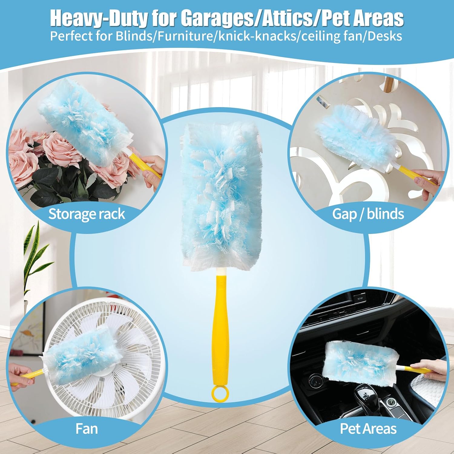 40 Count 360° Heavy Duty Duster Refills Compatible with Swiffer, Large Size-Extra Thick Disposable Electrostatic Duster Refill with 1 Short Handle for Furniture, Blinds, Ceiling Fans