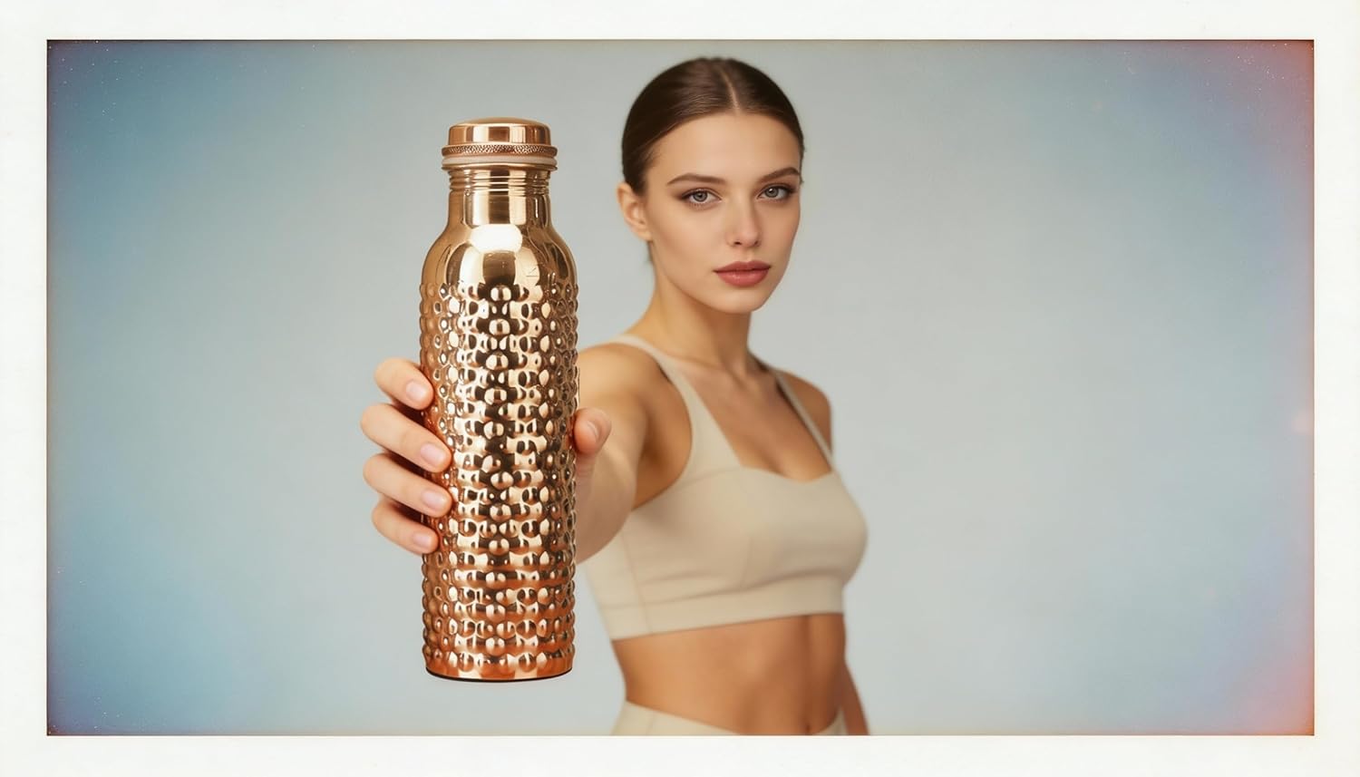 Pure Copper Water Bottle with Jute Carry Bag 34 Oz Copper Bottle for Drinking More Water Ayurvedic Gym, Yoga - 1000 ml (Natural Hammered Bottle) - Set Of 1