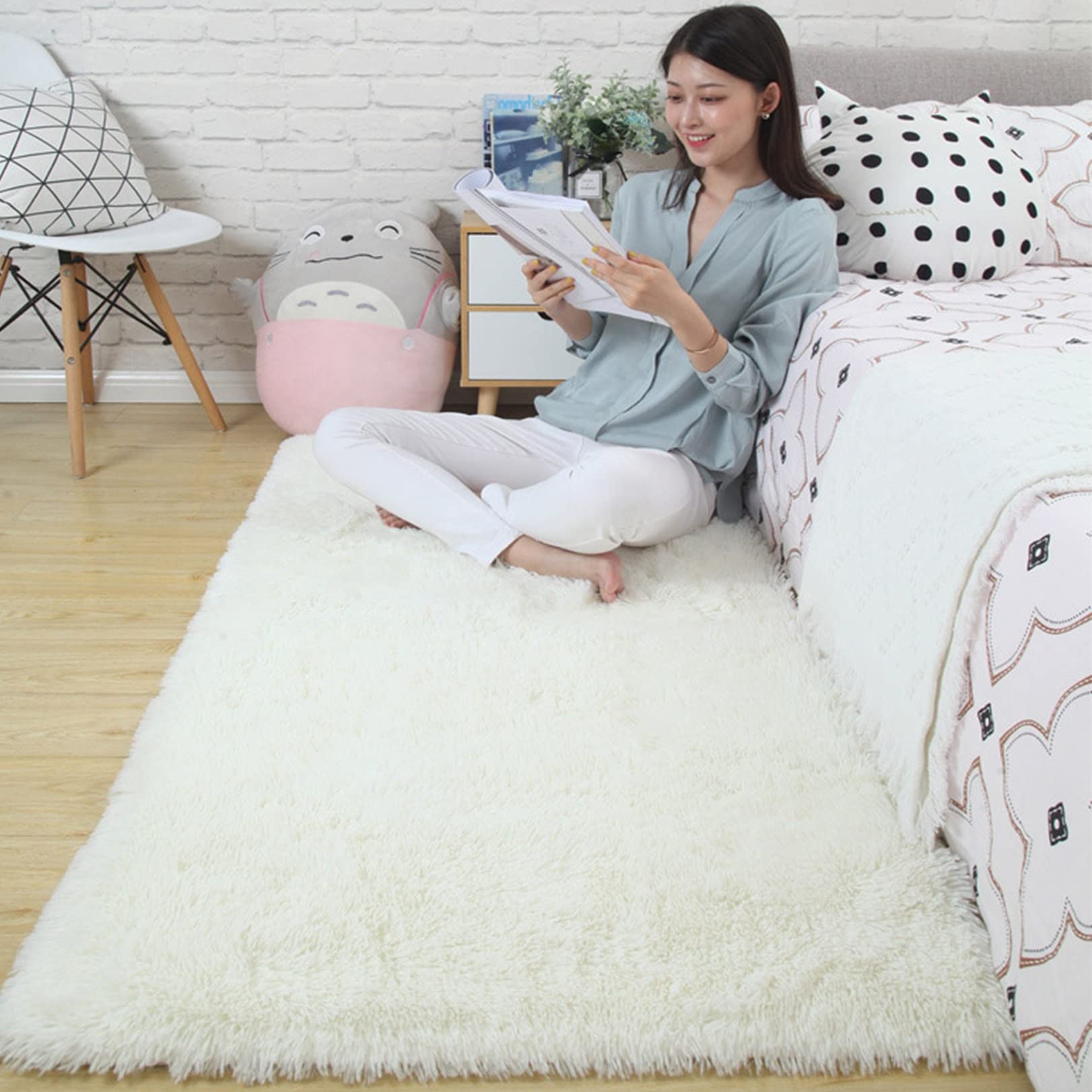 Chbin White Fluffy 200X300cm Area Rugs Anti Slip Home Decor Bathroom Rug Bedroom Rug Water Absorbent For Room Decor Kitchen Children Rooms Rugs,