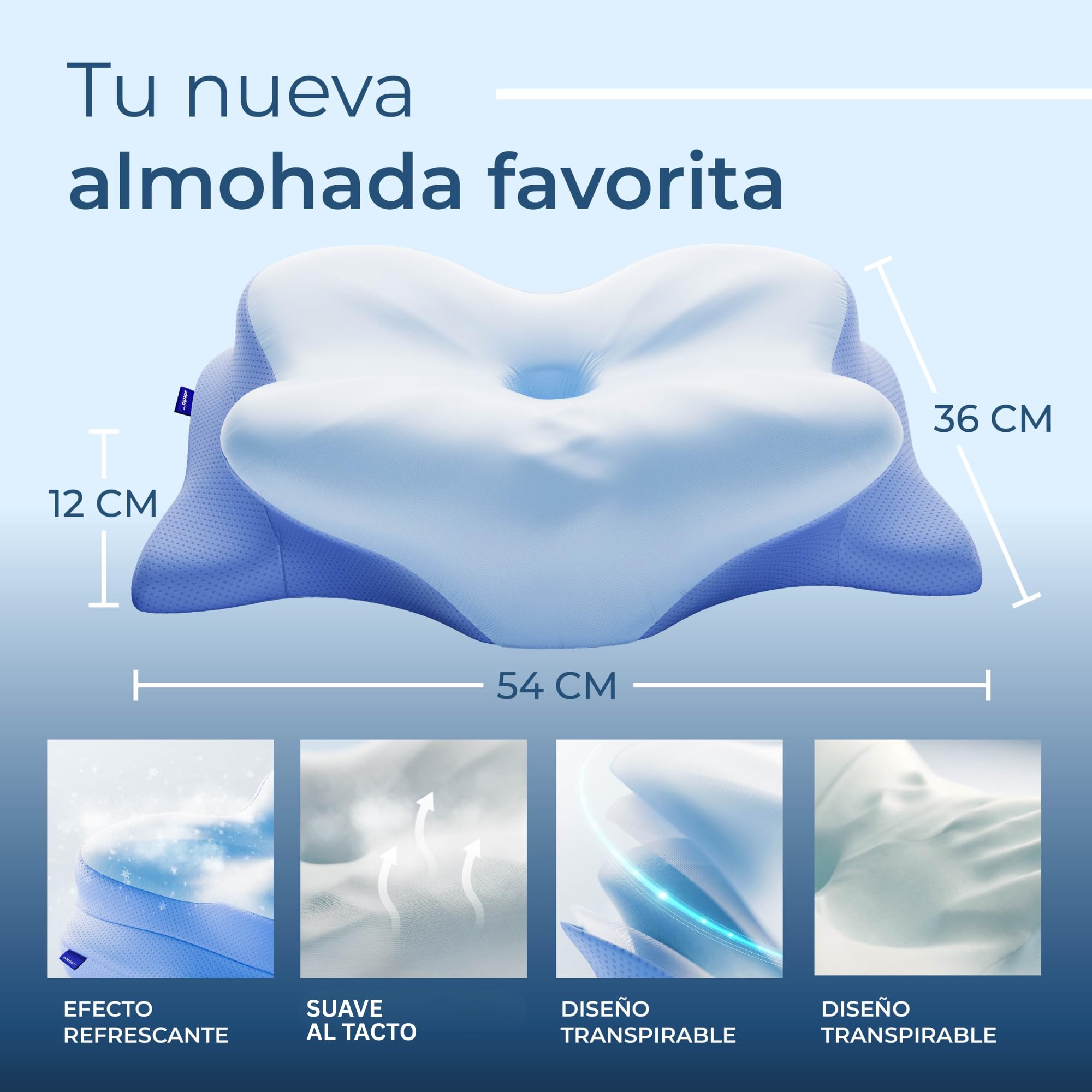Derila Ergo Almohada Cervicales y Cuello Viscoelástica, Diseño Mariposa, Mejor Calidad de Sueño y Tecnología de Enfriamiento, Dormir de Lado, Espalda y Estómago