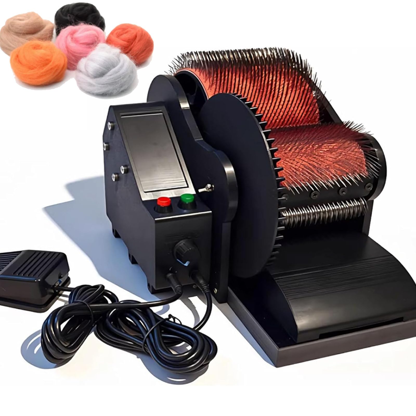 Osnzyc Wool Combing Machine, Electric Wool Carding Machine With Pedal, Drum Carder for Wool Felt, Wool Blend Board, Fast Mixing Colors, Combing, Spinning