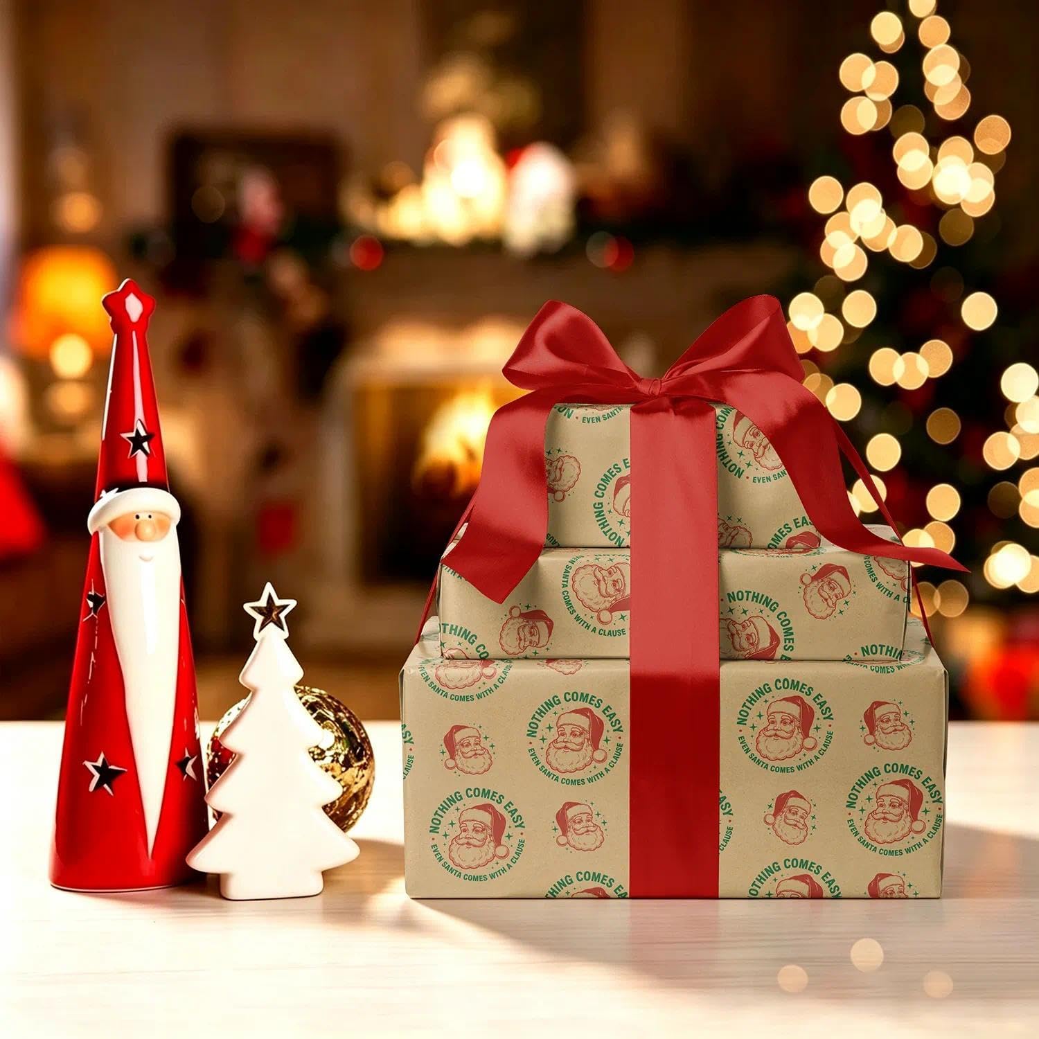 Jumbo Vintage Kraft Christmas Wrapping Paper-Funny Santa Clause Roll 29.5IN image 4