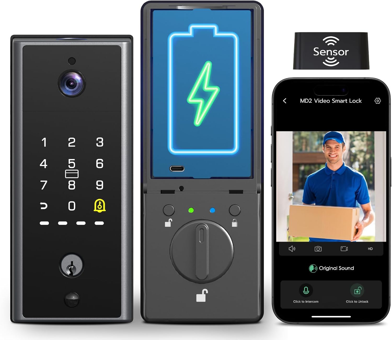 Smart Door Lock with Camera Built-in WiFi eLinkSmart Keyless Entry, Fingerprint Deadbolt with APP Remote Control, Temporary Codes, RFID/NFC, 37wh Battery, Auto Lock Magnetic Sensor, No Drilling