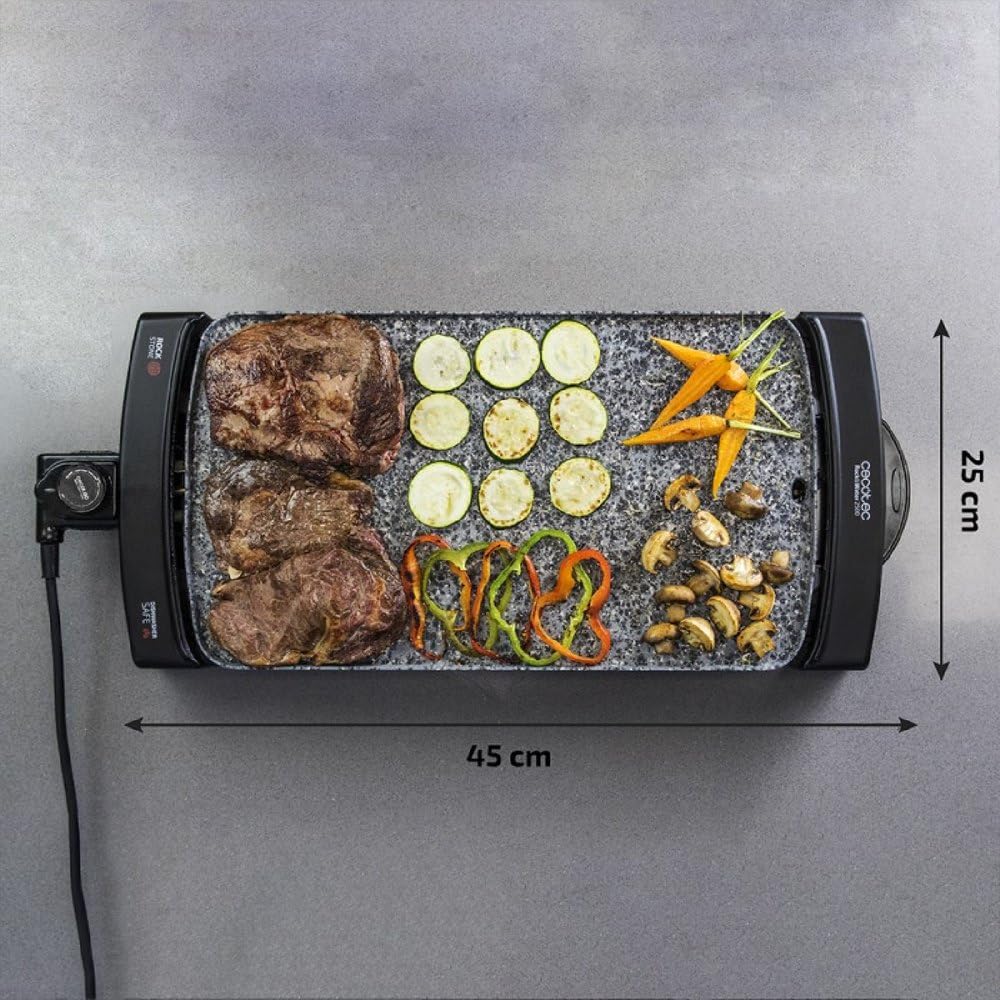 Cecotec Elektrische Grillplatte Rock&Water 2000 RockStone Steinverkleidung, 2150 W, 40 x 20 cm, spülmaschinenfest, Grau Schwarz