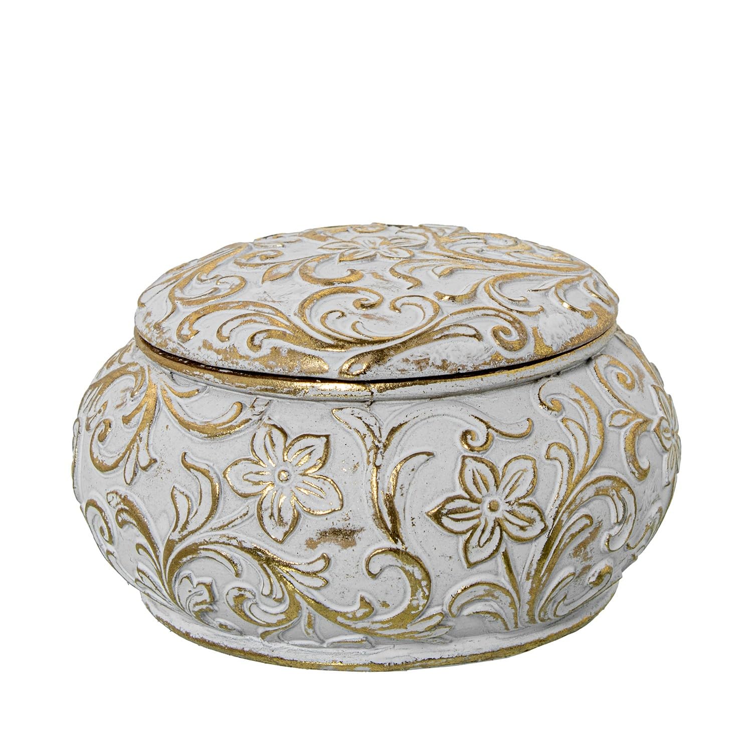 Boîte à bijoux ronde DRW en résine dorée idéale pour sublimer votre coiffeuse