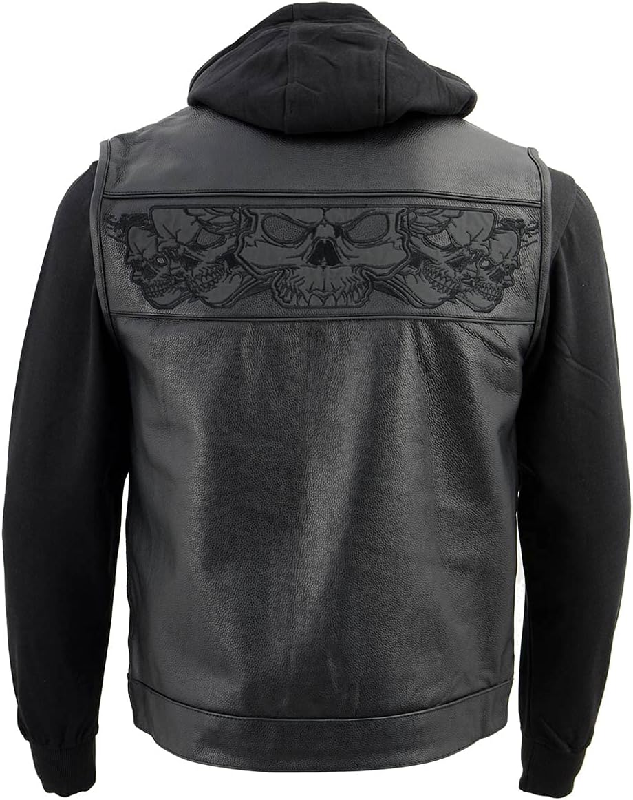 Milwaukee Leather MLM3563 Men's Leather Vest w/Removeable Hoodie - Black 2 in 1 Reflective Skulls Motorcycle Vest - Large - Image 2