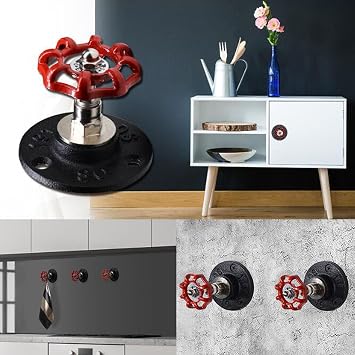 2 PCS Creative Metal Hand Wheel Hooks Wall Mounted Hardware Decorative Door Knobs Creative Hook Holder Hanger for Home Office Electroplated Black Finish