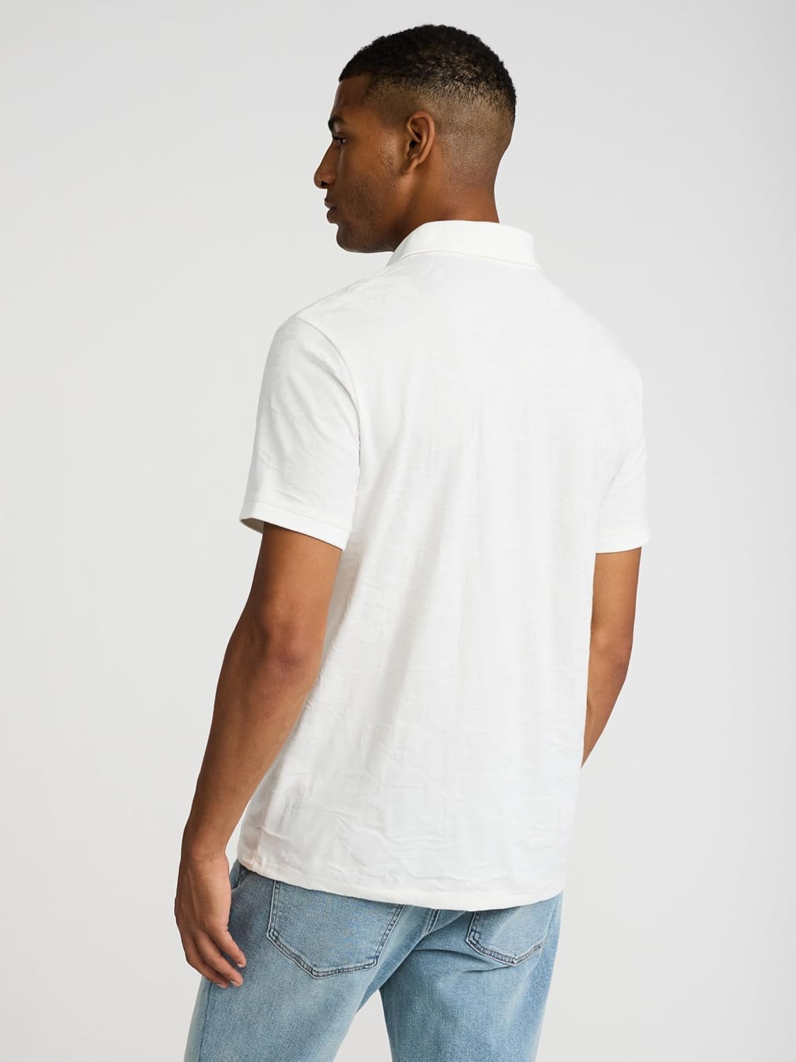 EXPRESS Men’s Floral Jacquard Polo – Short Sleeve Textured Cotton Blend Shirt for Casual, Golf Wear – White - Image 2