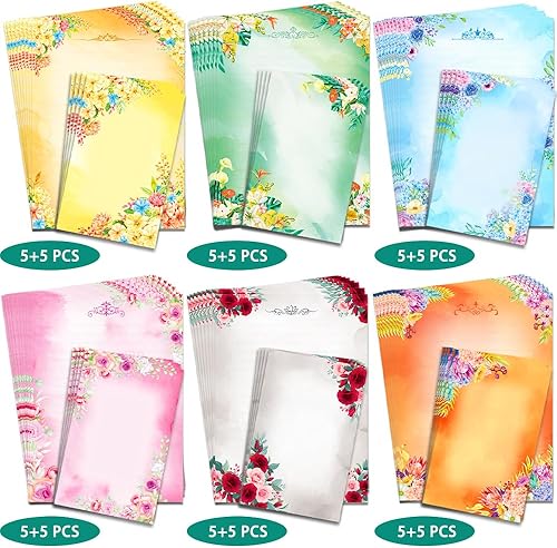 Miniatura 6 de Anzon Mories - Juego de papel de escritura bonito y sobres de 60 piezas (2 lados de color, 1 lado rayado) 30 hojas, 30 sobres, papel de carta Kawaii