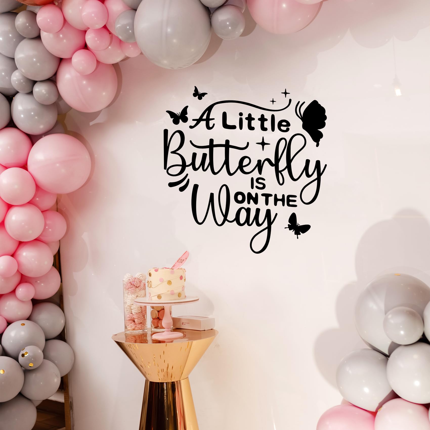 A Little Butterfly is on The Way Wall Decals, Baby Shower Party Butterfly Sign Decor - Image 4