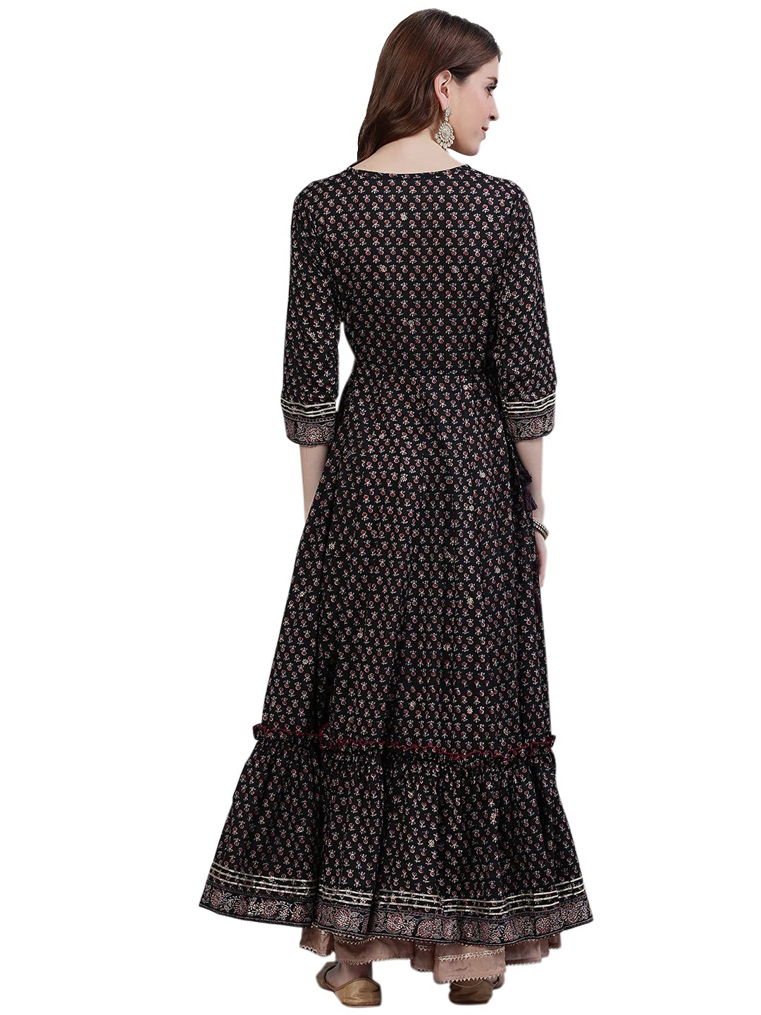 Ishin Women's Cotton Anarkali Embellished Kurta Kpmmp-10013_S_Black