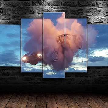 Amazon 5ピース アートパネル 雲空の抽象的な車 帆布の絵 5ピース壁絵画 アート 絵画 Hd 帆布の絵 現代 ポスター 絵画インテリア壁掛け おしゃれ絵画 装飾 フレーム付き150x80cm ウォールステッカー オンライン通販