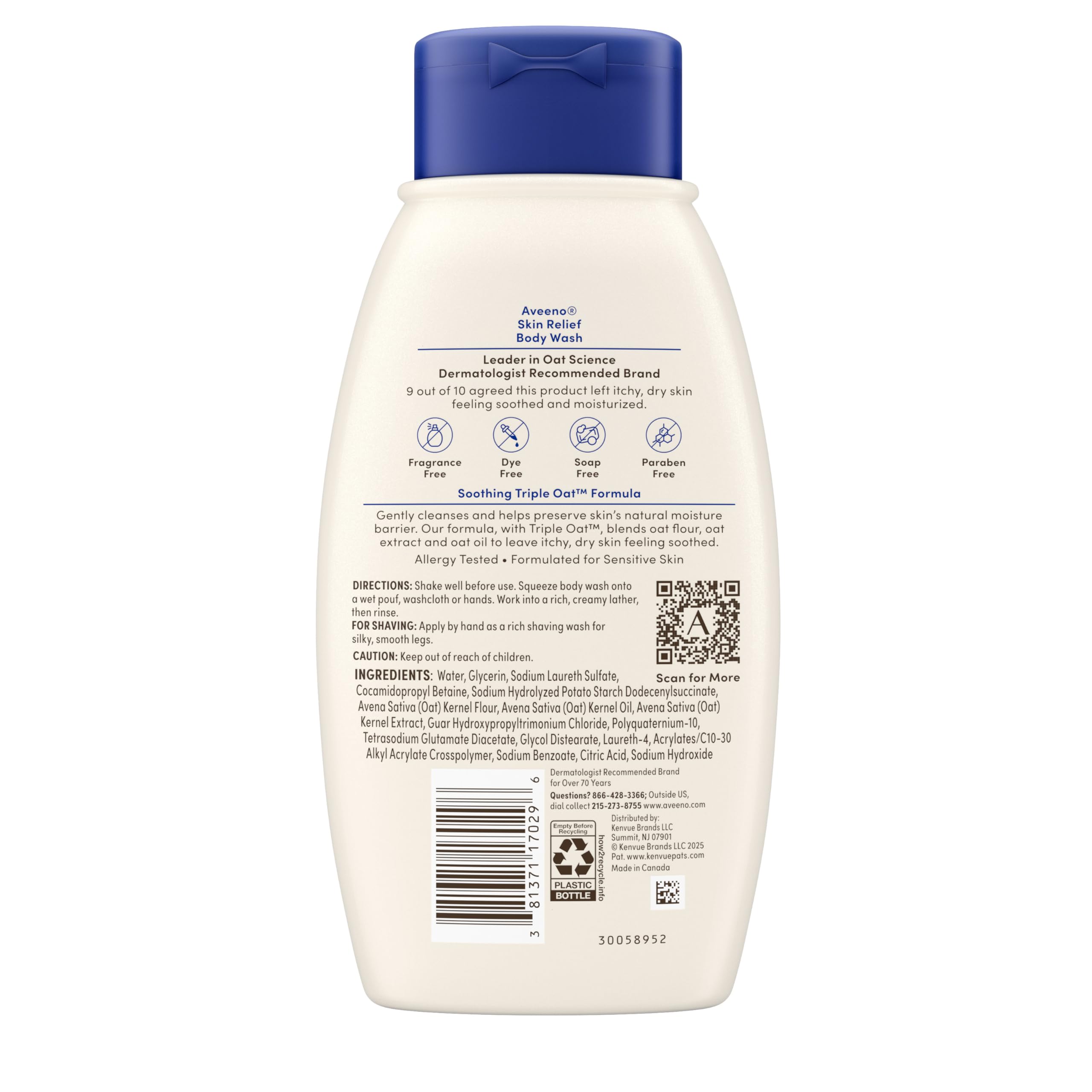 Aveeno Active Natural Skin Relief płyn do mycia ciała, bez zapachu, 340 ml -