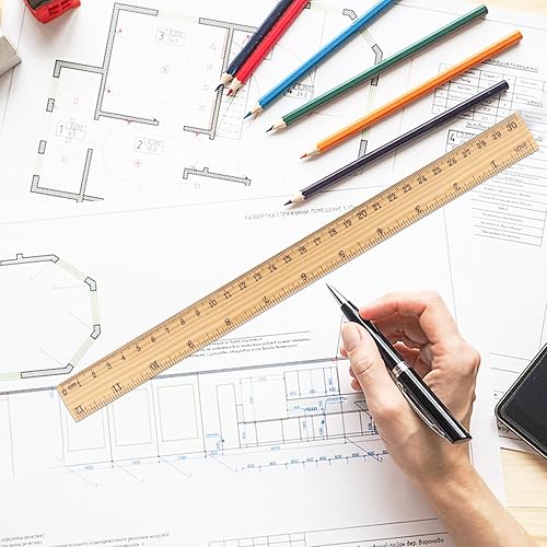 Miniatura 5 de 144 paquetes de reglas de madera, regla escolar de madera de doble cara de 12 pulgadas para el hogar, estudiantes, uso de oficina, 2 escalas, por,