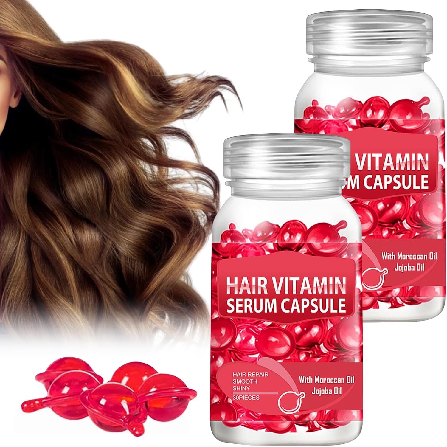 Capsule Hair Vitamine serum, 60 stuks haarbehandelingsserum, capsules voor haarverzorging, haarverzorgingcapsules, vitamine olie, hydraterende essentie, rijk aan vitaminen A, C, E, geen uitspoelen