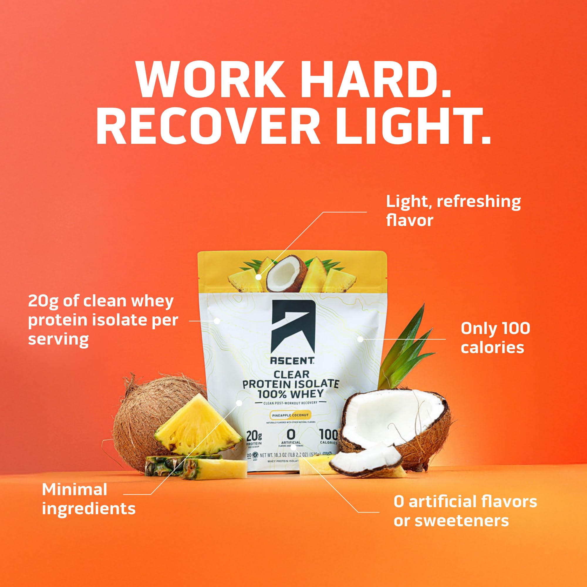 Ascent 100% Clear Whey Protein Powder, Pineapple Coconut, 20 Servings — Amazon image 2
