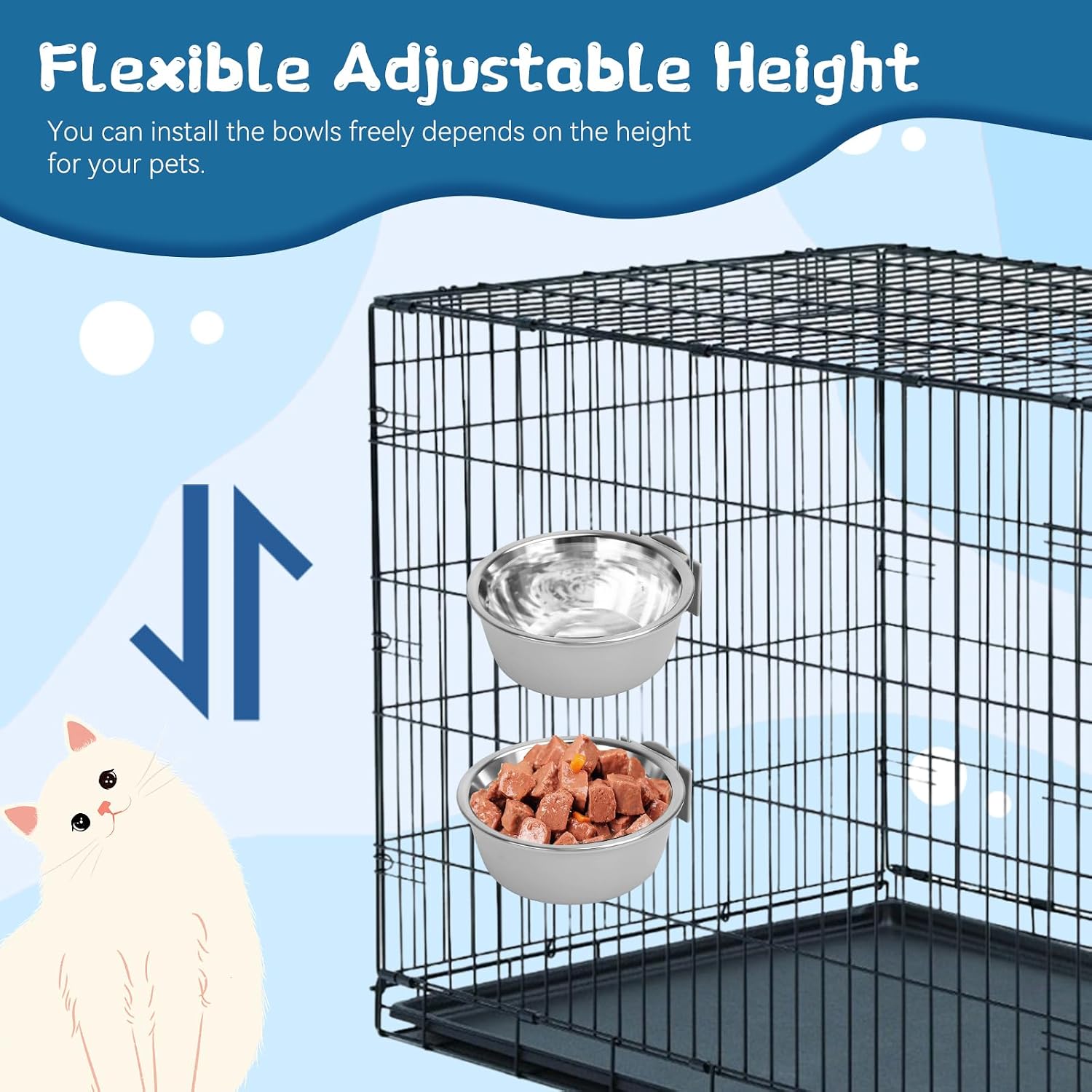 2 Pcs Removable Crate Food Water Bowl for Puppy Small Pets (25+25 Oz) image 4