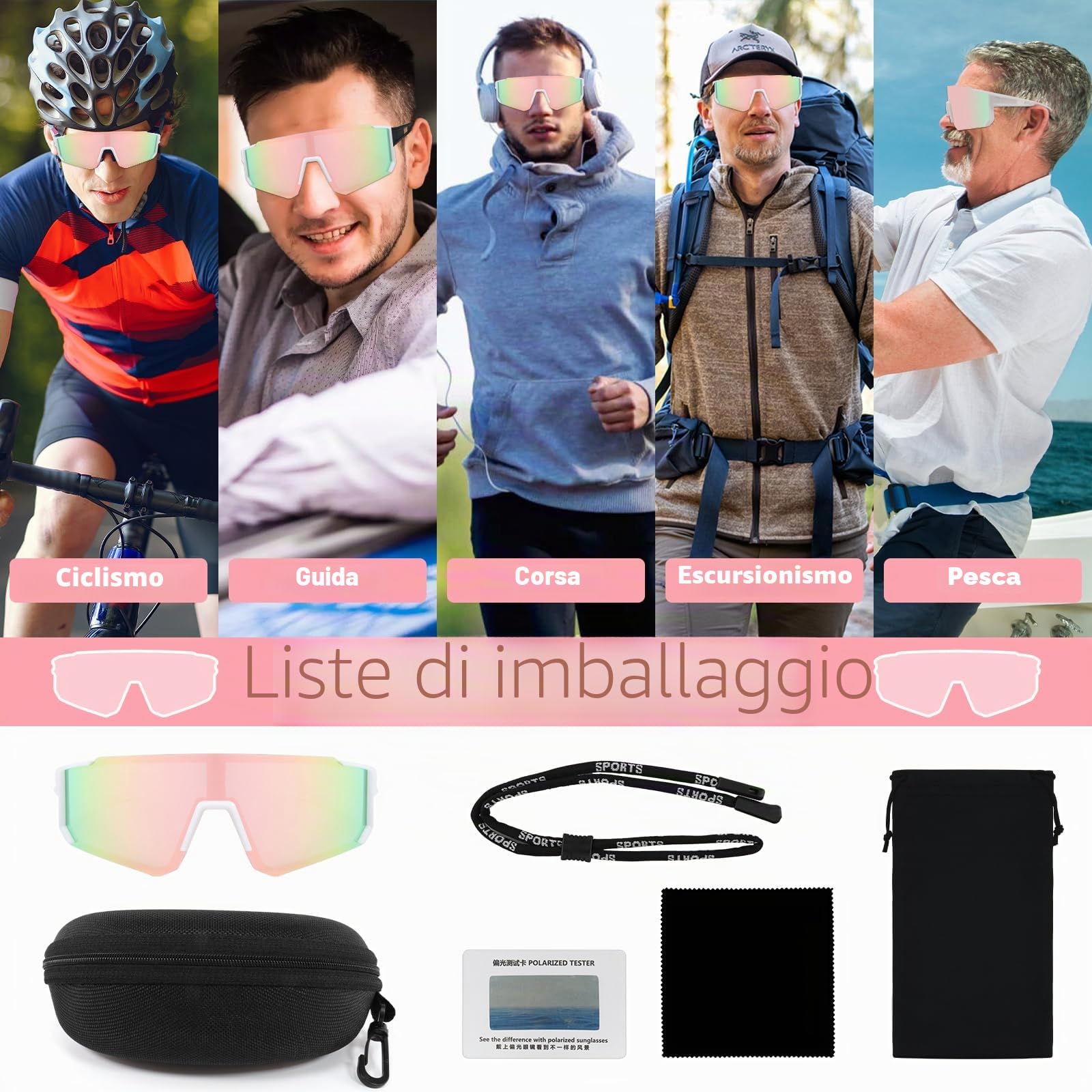 Occhiali veloci Occhiali da sole sportivi Uomo Donne Occhiali da sole polarizzati Occhiali da ciclismo Occhiali da corsa per MTB Ciclismo su strada Ciclismo Sci Ciclismo Corsa con UV400