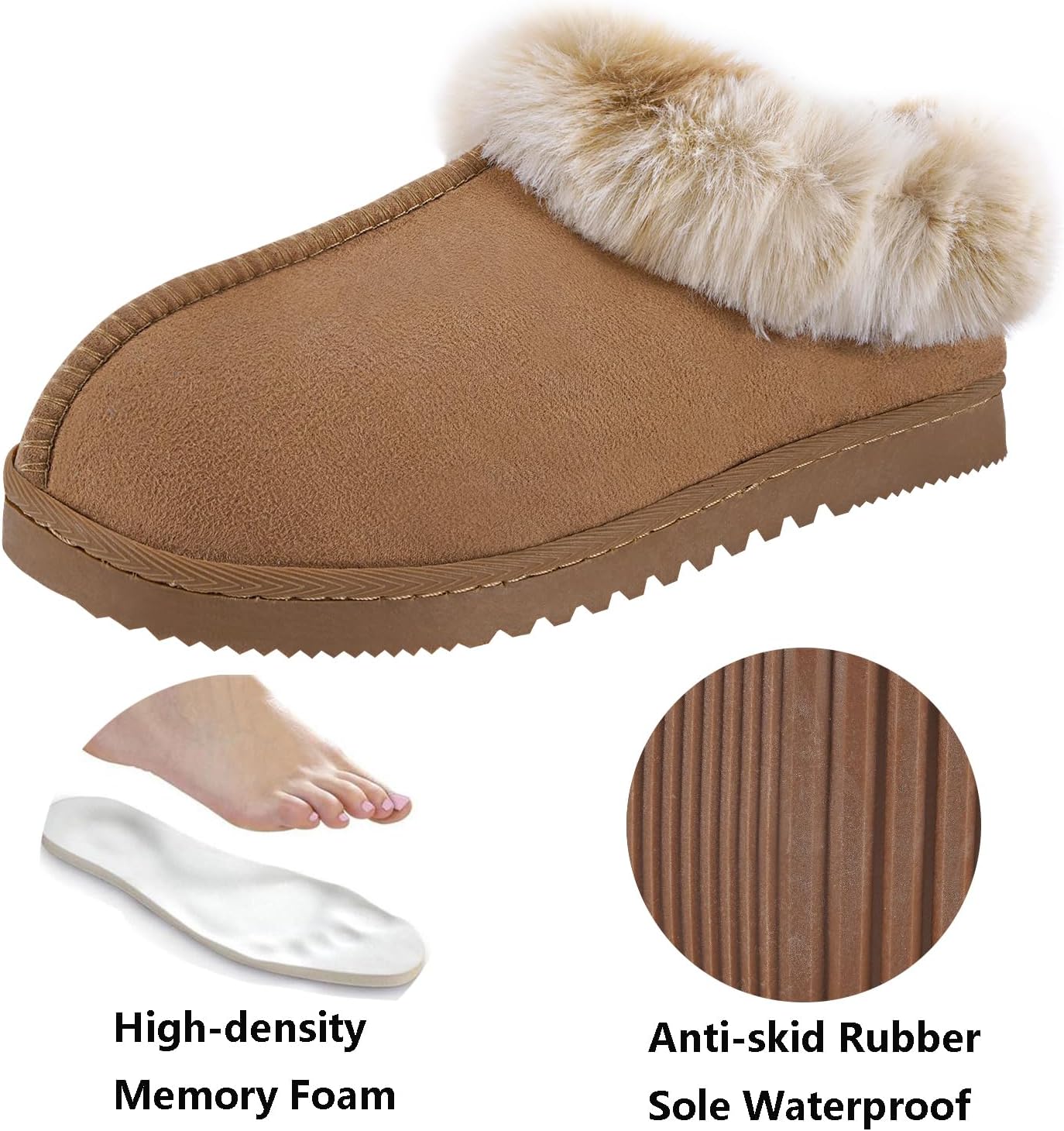 UBXRIN Womens Fuzzy Memory Foam Slippers Boots Cozy Faux Fur House Shoes Indoor Outdoor Rubber Sole Anti-Skid - Image 4