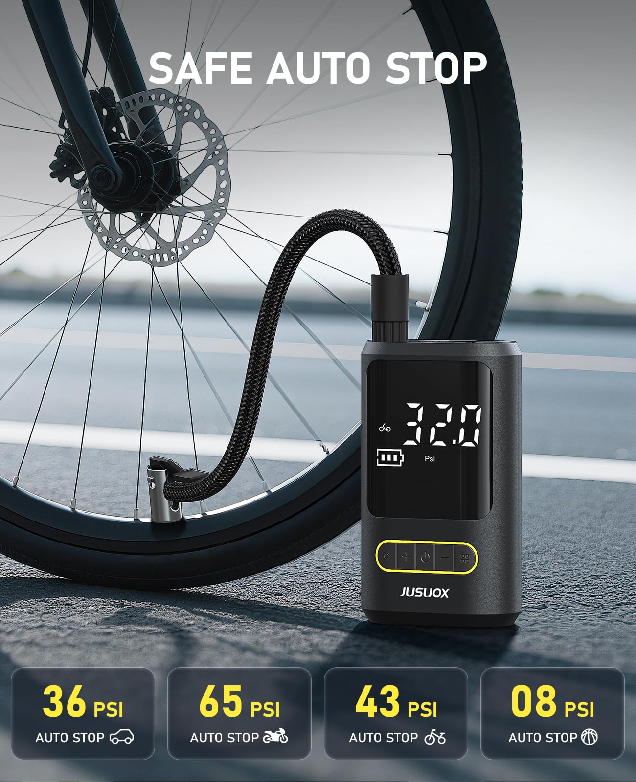 Tire Inflator Portable Air Compressor Electric Bike Pump with Digital Pressure Gauge 150 PSI Cordless Air Pump for — view 3