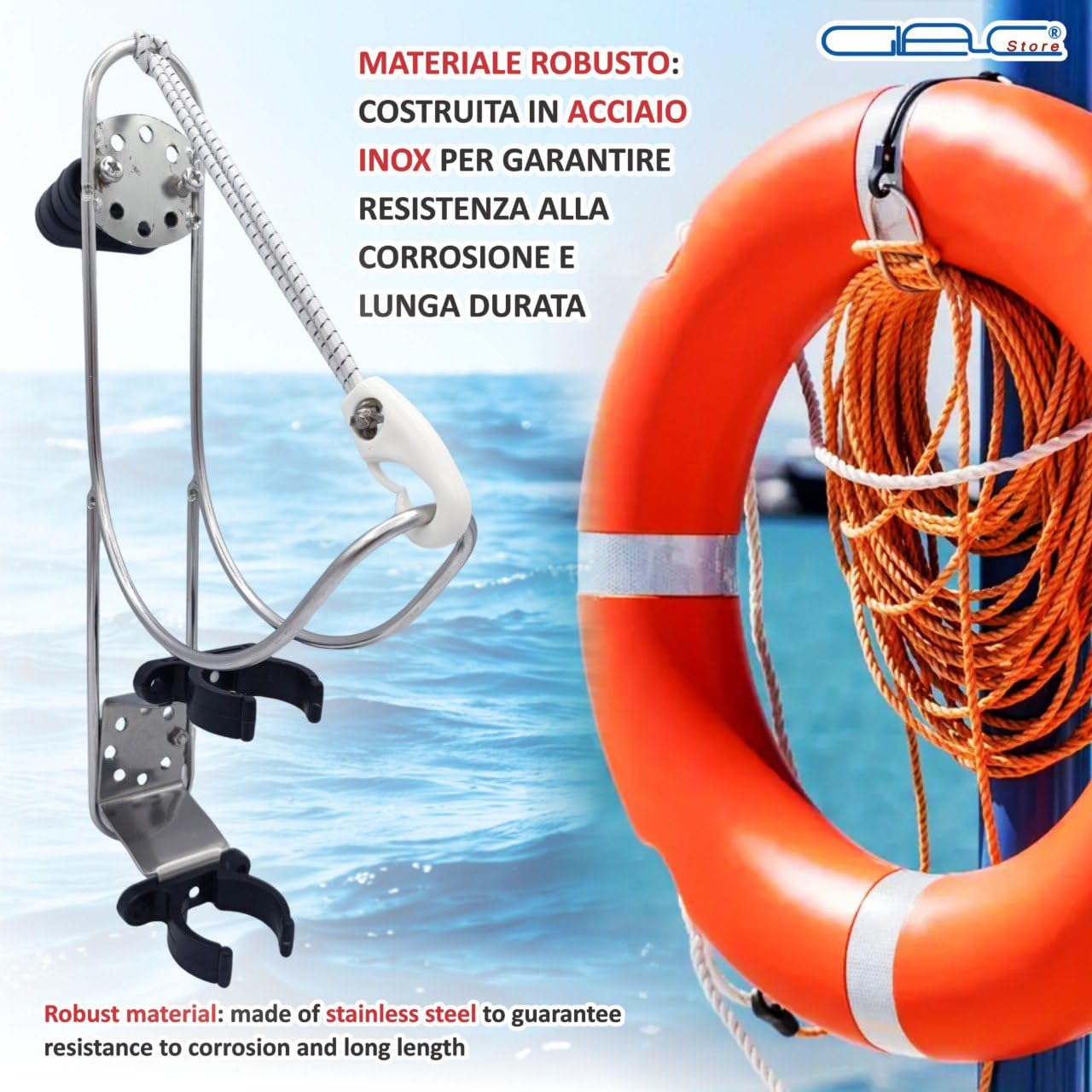 Soporte para flotador anular de acero inoxidable, 19,5 x 17 cm, para suelo o tubos de 22-30 mm, con soporte Boetta