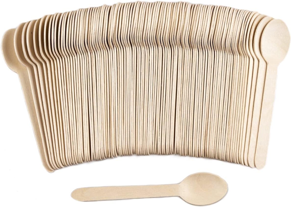 TXV Mart Wooden Disposable Spoons, 100pcs, 6in