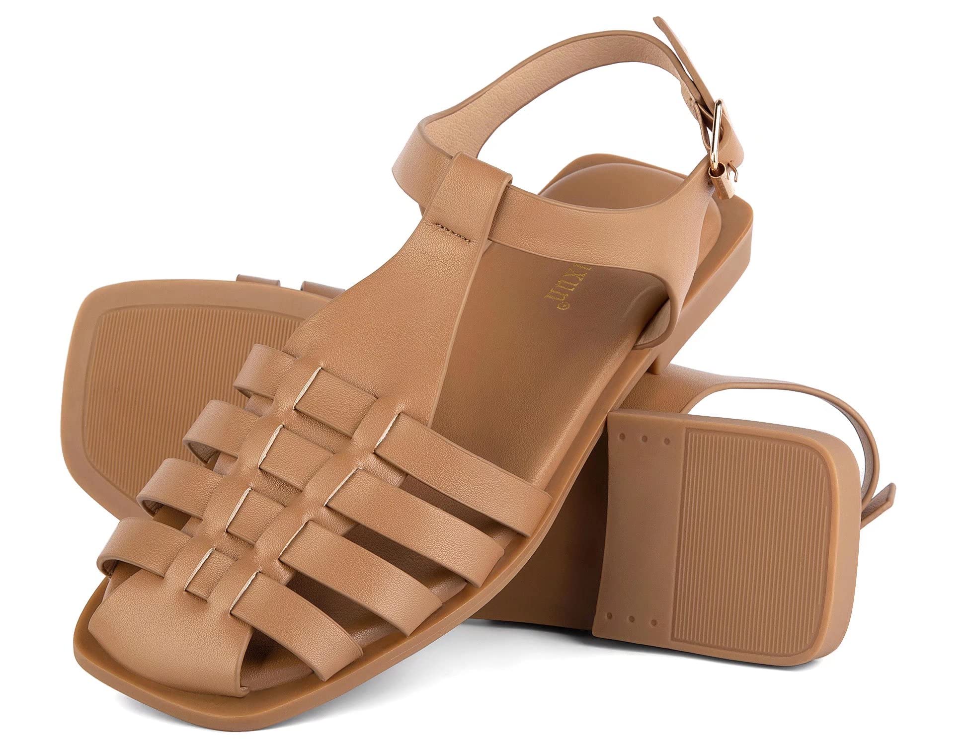 MaxMuxunWomen's Flat Sandals Closed Toe Summer Roman Sandals Beach Sandals Square Toe Gladiator Outdoor Shoes