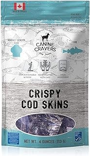 Canine Cravers Single Ingredient Dog Treats – Healthy and Nutritious Human Grade Air Dried Hypoallergenic Pet Food - Grain Free, Gluten Free and No Soy – 100% All Natural (Crispy Cod Skins, 113 G)